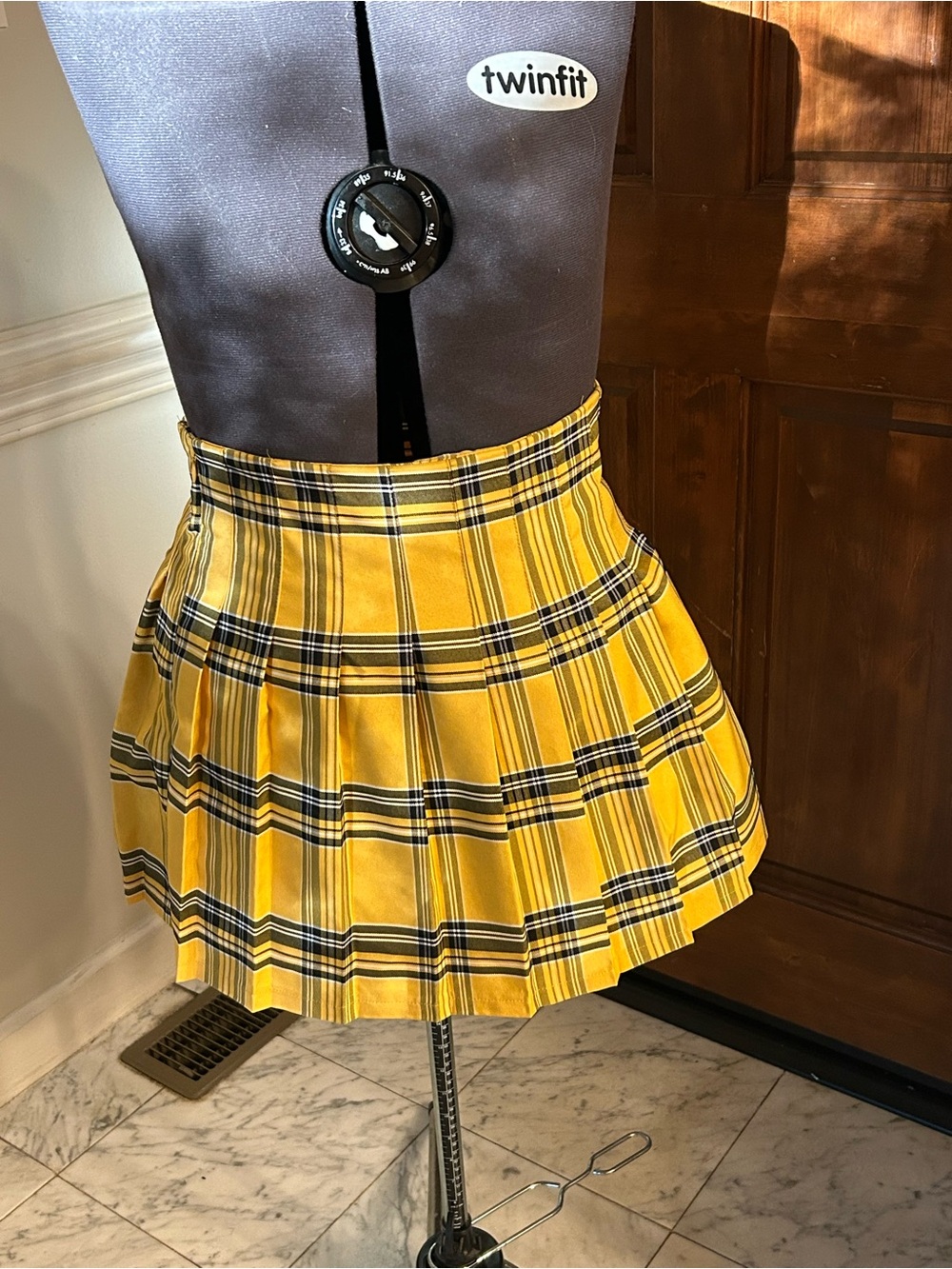 No Boundaries Yellow Plaid Pleated Mini Skirt